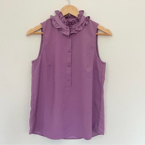 J. Crew Tops - J. Crew Sleeveless Ruffle Neck Purple Top Blouse Silky Soft Women’s Sz XS Work